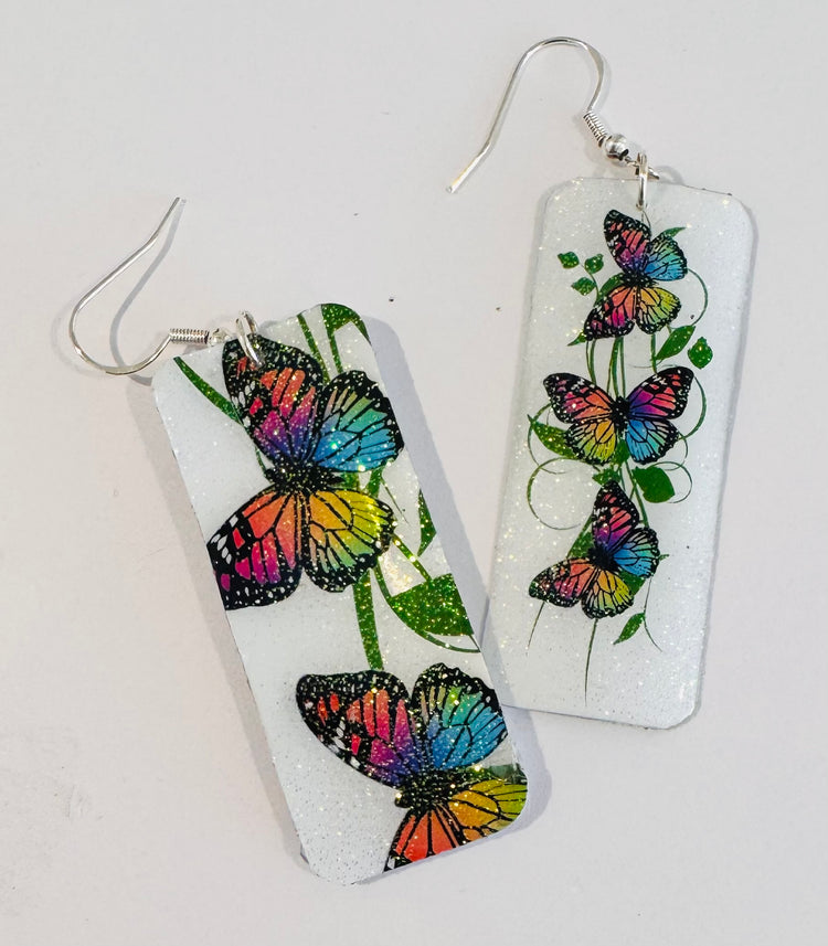 White and colourful Butterfly earrings and pendant set.