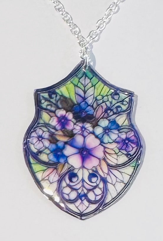 Stained glass style Church window pendant. Totally unique