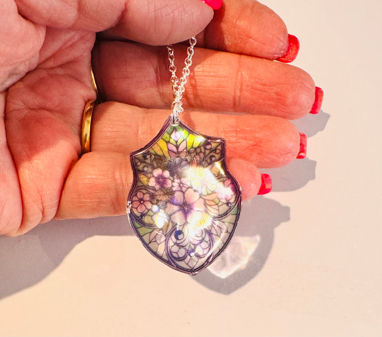 Church window Stained glass style pendant