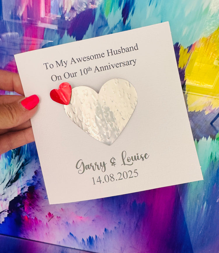 10th anniversary tin card. REAL tin heart card Recycled tin can