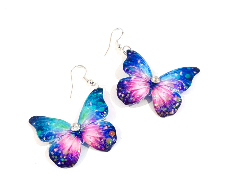 pretty butterfly earrings. Butterfly drop Earrings. Handmade from tin cans