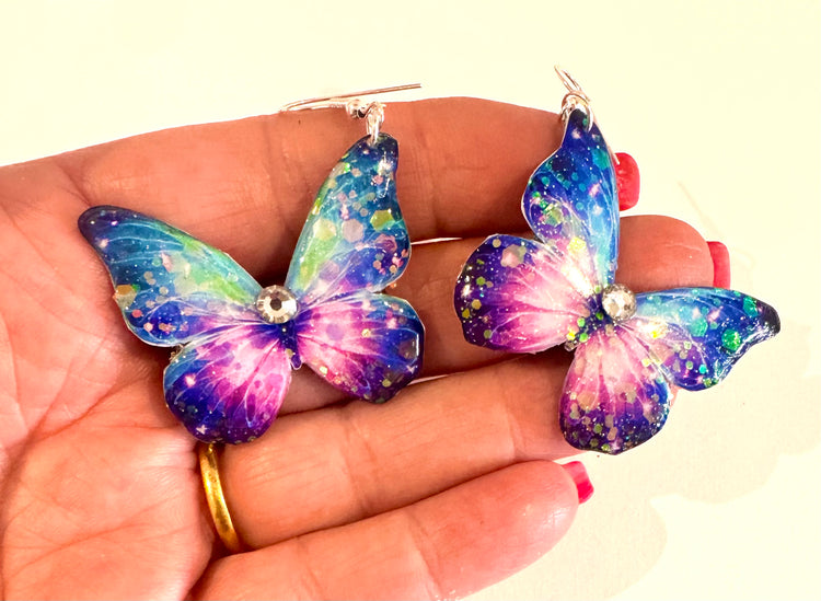 10th anniversary gift. Beautiful butterfly earrings. Butterfly drop Earrings. Handmade from tin cans