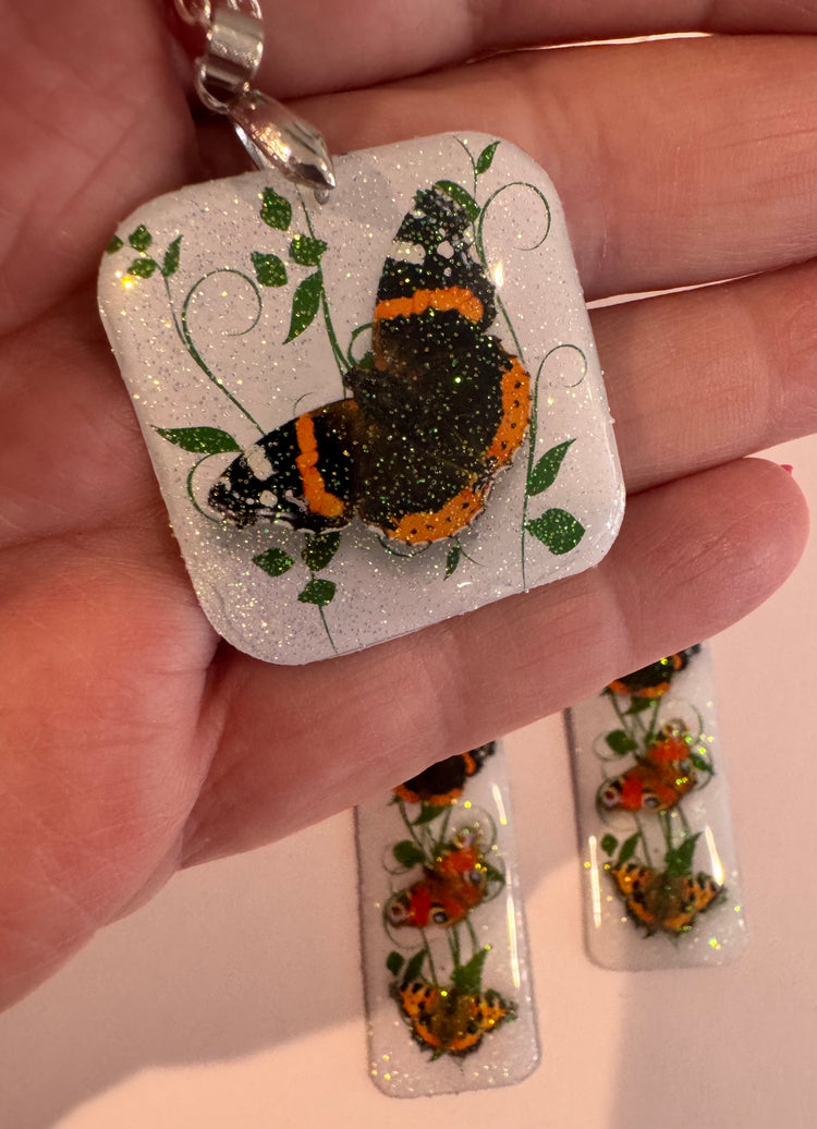British butterflies Butterfly earrings and pendant set.