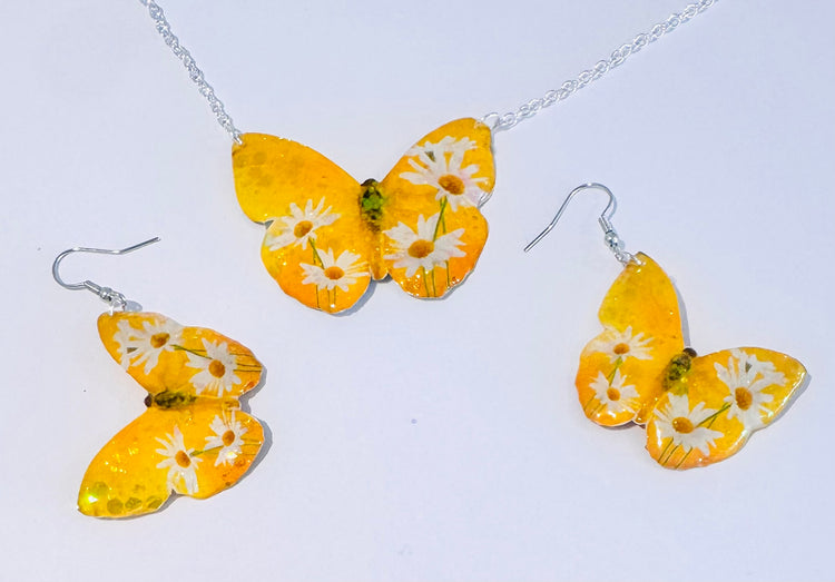 yellow butterfly earrings and pendant