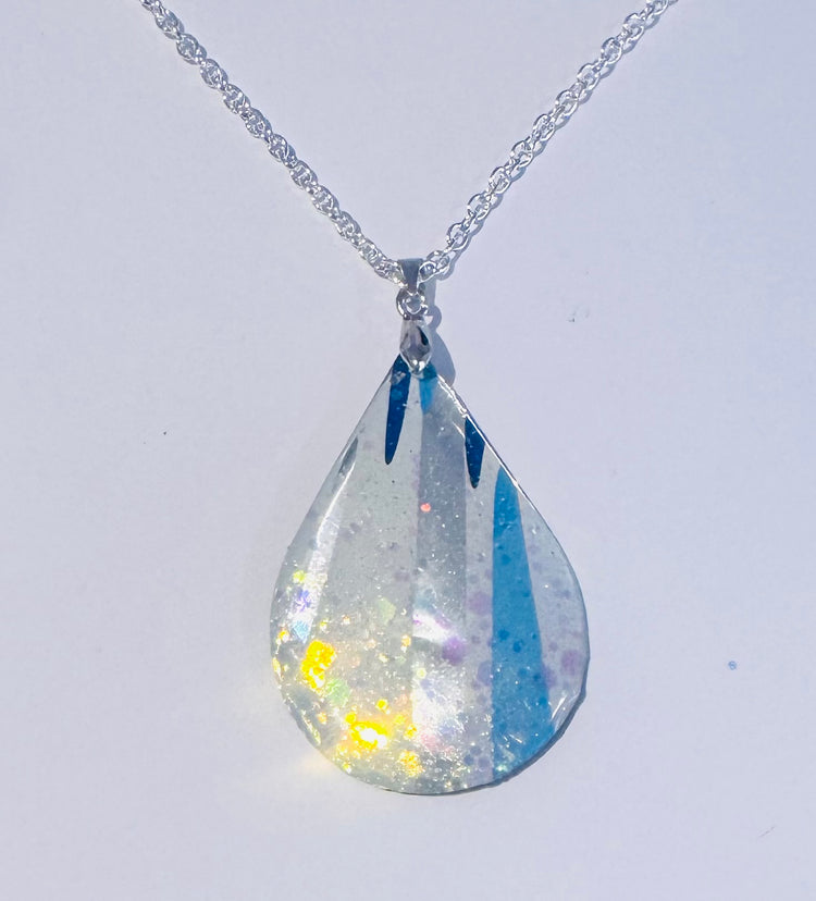 Recycled silver and blue oval abstract pendant