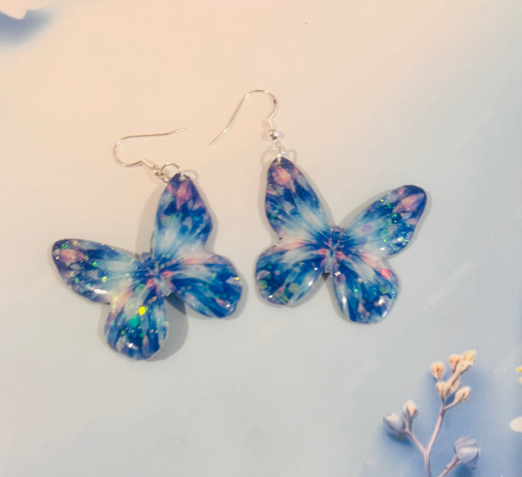 blue and pink handmade butterfly earrings