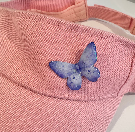 glittery lilac butterfly pin , cap decorations