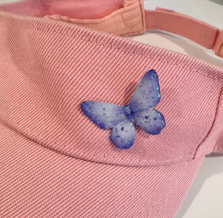 glittery lilac butterfly pin , cap decorations
