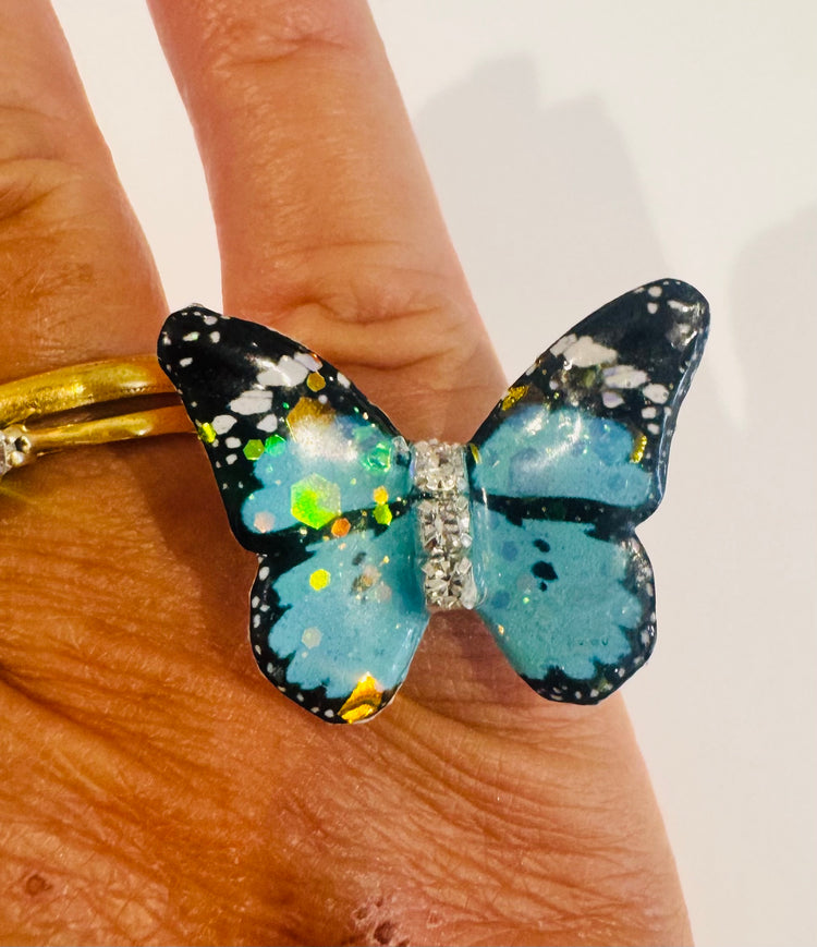 teal butterfly ring