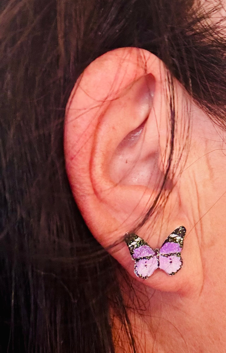 Pretty lilac butterfly stud earrings. Handmade butterfly earrings. Butterfly studs. From recycled tin cans. Unique stud earrings