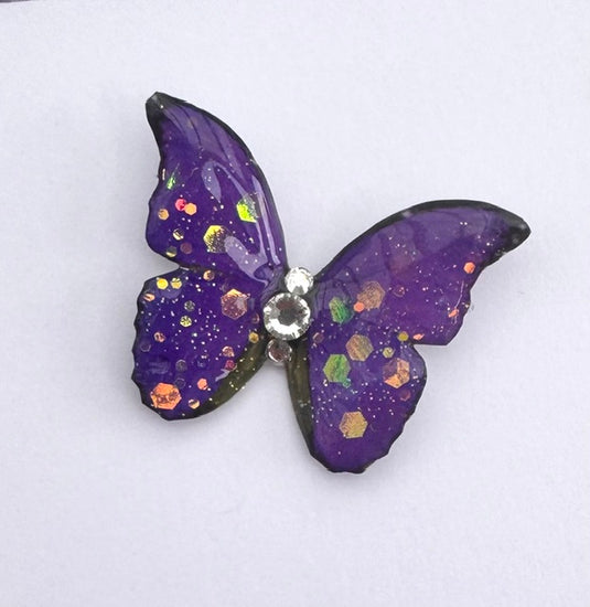 purple butterfly pin badge brooch with diamantes