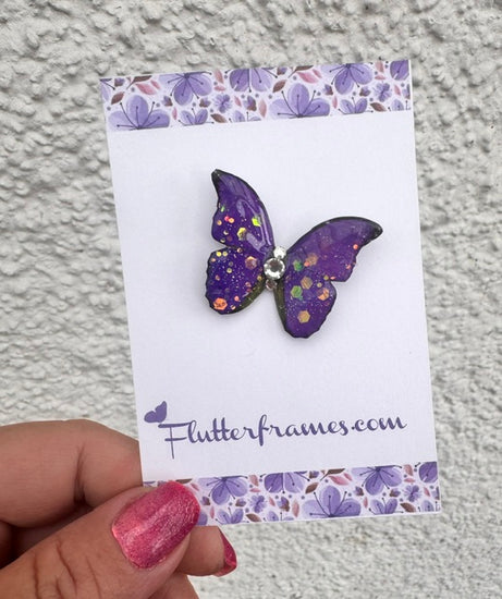 glittery purple butterfly pin