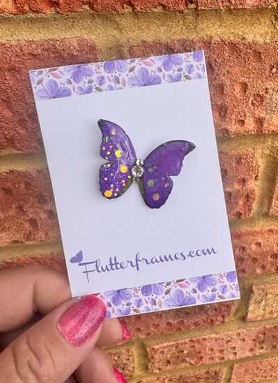 purple butterfly pin badge brooch made from tin cans