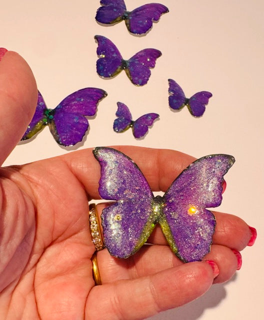 unique purple Metal 3d Butterfly, decor embellishments, by Flutterframes