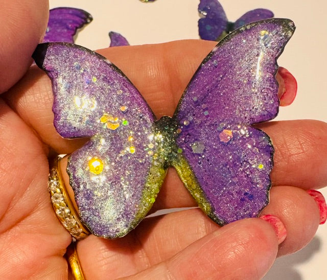 purple recycled tin can 3d Butterfly, decor embellishments. Metal butterfly wall art