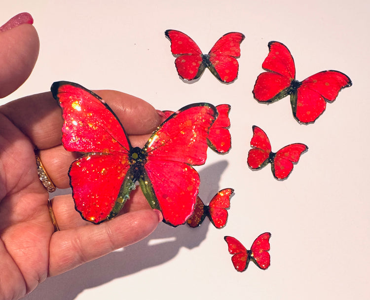 pink/red Metal 3d Butterfly, decor embellishments. Metal butterfly wall art