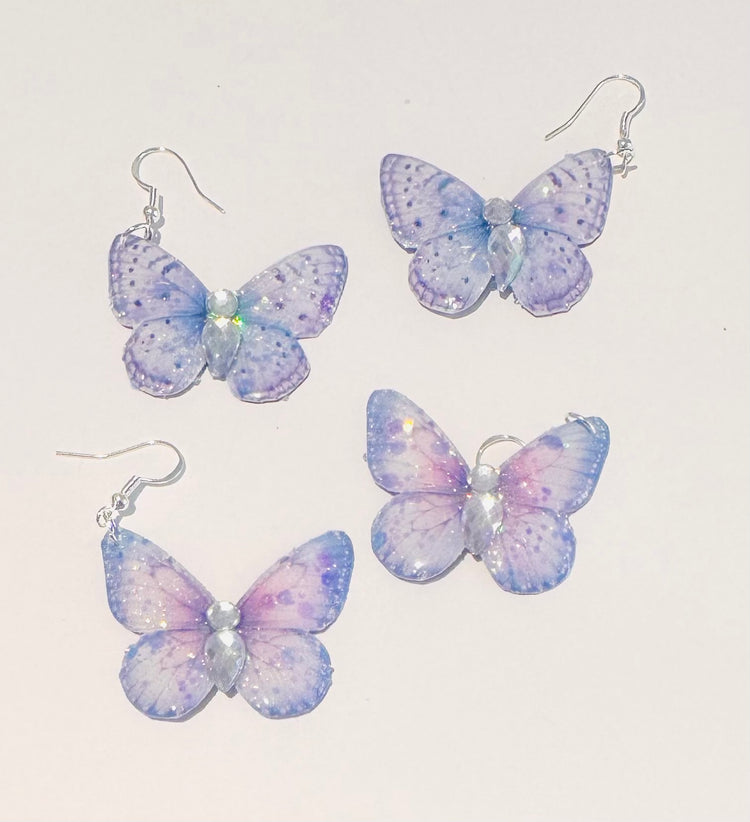 Beautiful pink, blue and lilac butterfly earrings. Butterfly drop Earrings. Handmade from tin cans. 2 sizes