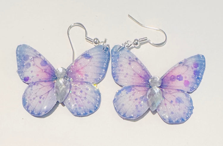 Beautiful pink, blue and lilac butterfly earrings