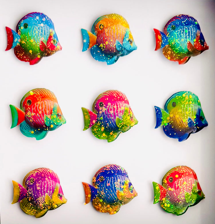 Metal Tropical fish tin can framed picture