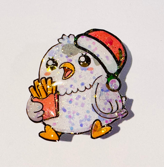 funny Christmas Seagull enamel pin. Secret Santa gift