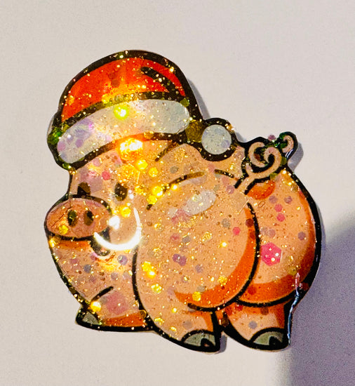funny Christmas cheeky pig enamel pin. Secret Santa gift