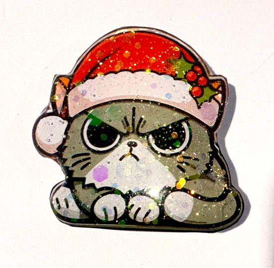 funny Christmas cat enamel pin. Secret Santa gift