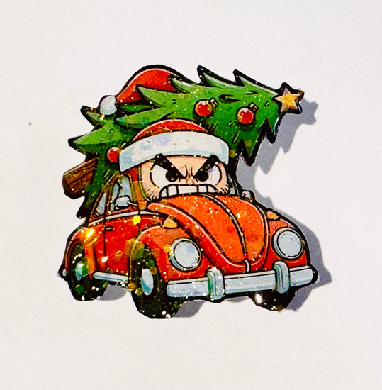 Driving home for Christmas  Funny enamel pin VW beetle with Christmas tree on roof