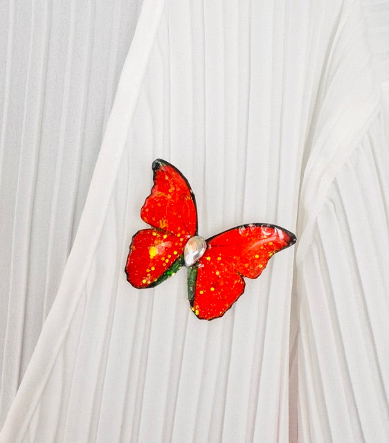 red handmade butterfly brooch eco friendly