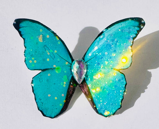 Turquoise Tin Anniversary Butterfly Brooch – Handmade from Recycled Tin Cans