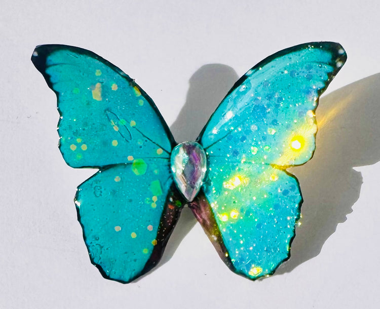 Turquoise Tin Anniversary Butterfly Brooch – Handmade from Recycled Tin Cans