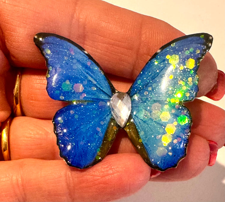 Blue Handmade Butterfly Brooch from Upcycled Tin