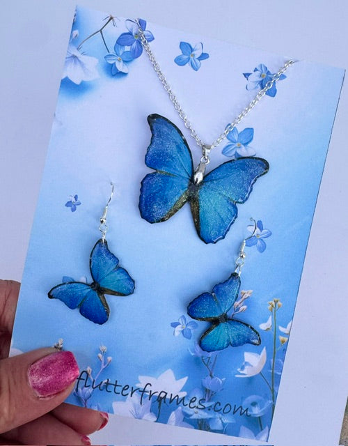 Blue Morpho Butterfly Jewellery Set – Eco-Friendly Recycled Tin Can