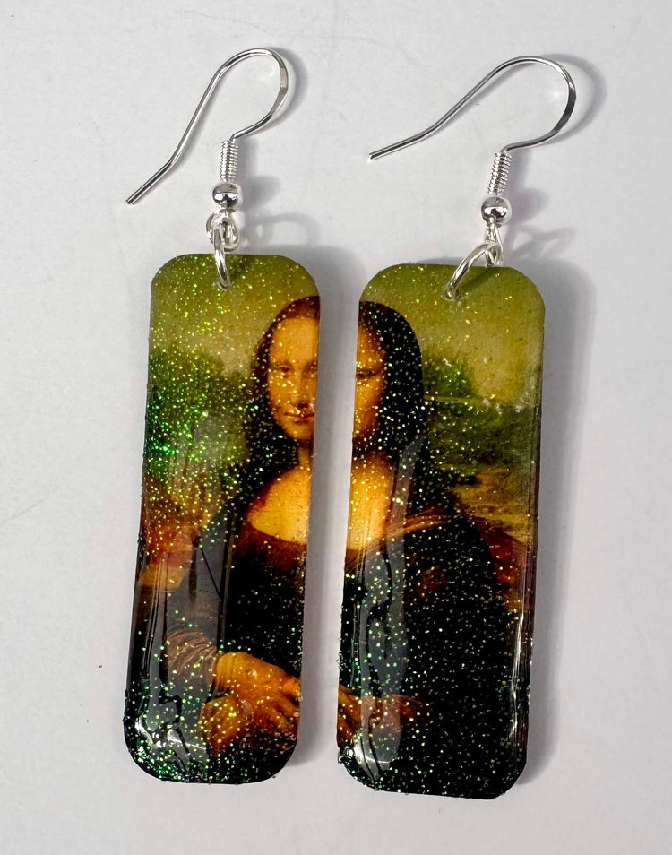 Mona Lisa Leonardo da Vinci earrings .Waterproof Tin.made from recycled soda cans