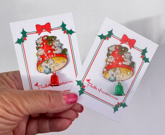 Christmas vintage bell with kittens