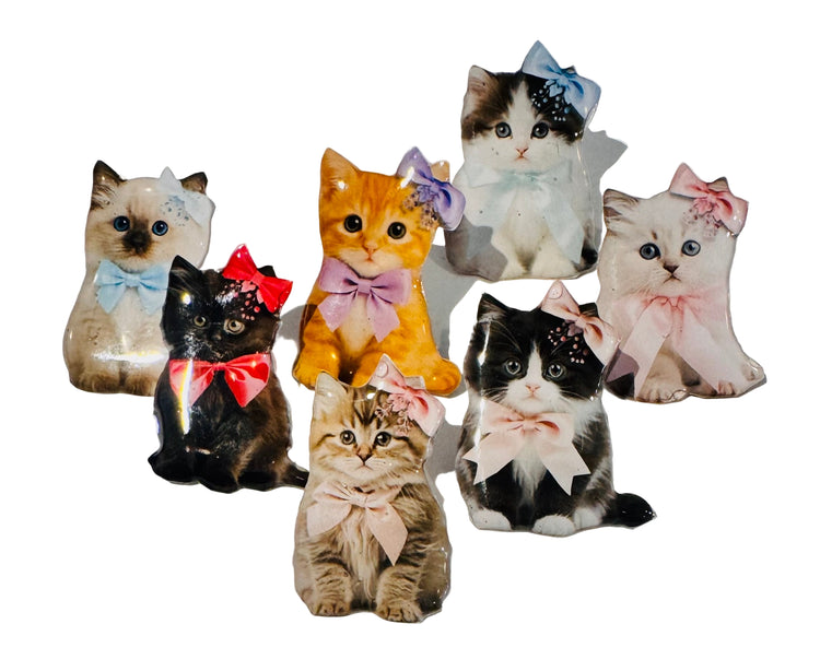 7 Sweet Kittens Enamel Pins or magnets– Handmade from Recycled Tin Cans – Eco-Friendly Illustrated Cat Lover Gift