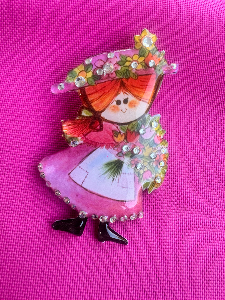 retro handmade very pretty brooch made from recycled tin cans