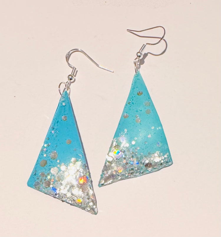 turquoise earrings handmade from recycled tin cans