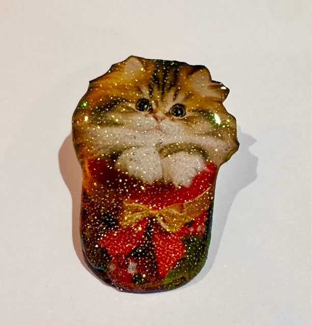 Christmas cute animals pins or magnets. Cat, Snowman or Pig in blanket.