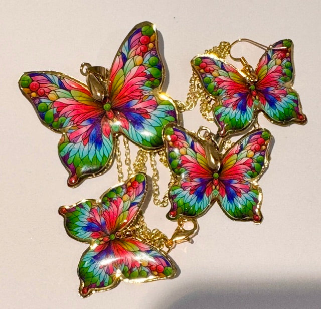 handmade butterfly jewellery, earrings and pendant
