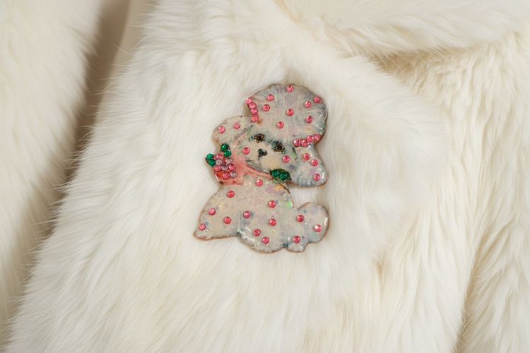 pink diamante handmade poodle brooch