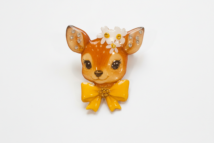 Easter yellow retro deer brooch