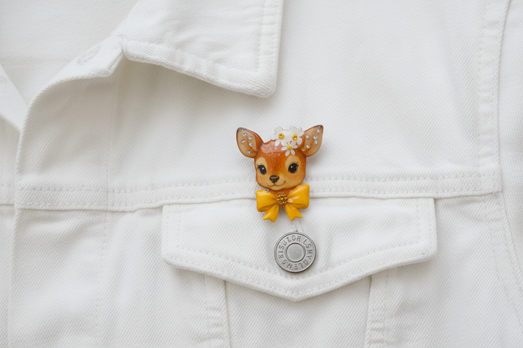 Cute Retro Deer Head Brooch with daises