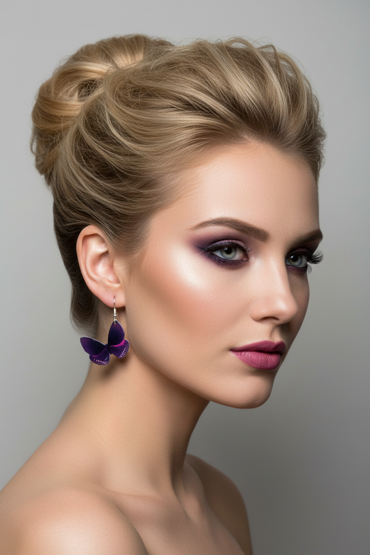 purple handmade butterfly drop earrings