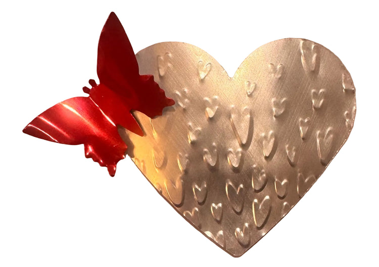 Metallic heart with a red butterfly on 10th anniversary card