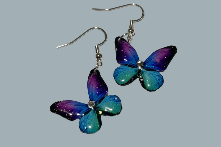 handmade butterfly earrings blue and green