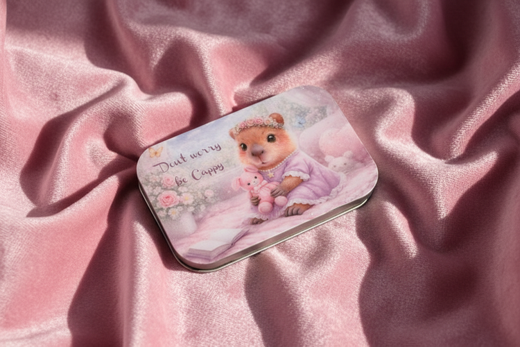 Personalised small Capybara tin. Don't worry, be cappy. handmade