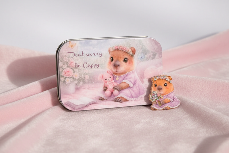 Personalised small Capybara tin. Don't worry, be cappy with magnet