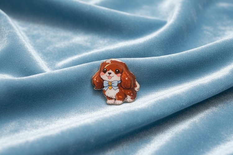 Cocker Spaniel Dog pins/brooches blue bow Handmade