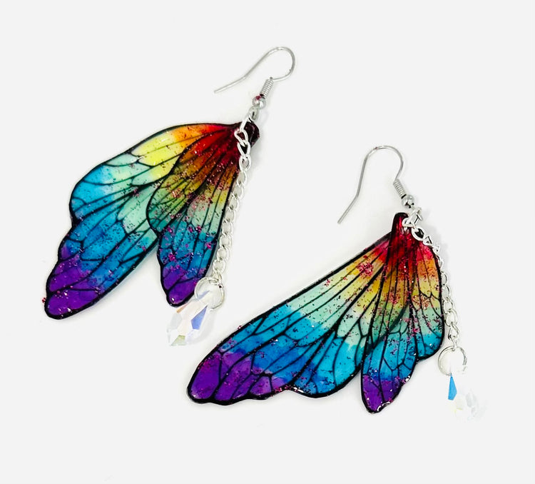 rainbow pride fairy wings earrings
