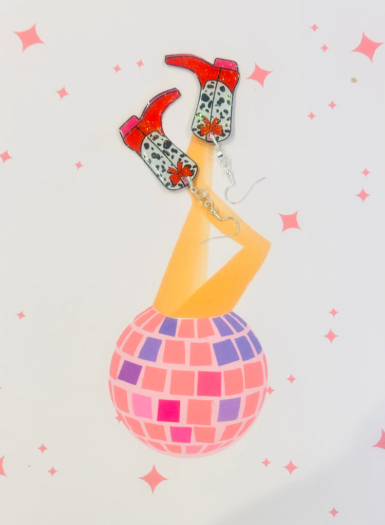 Line dancing pink cowgirl earrings